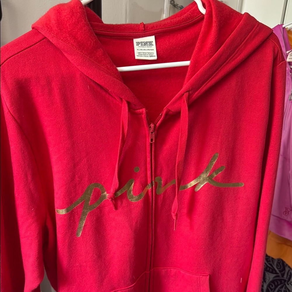 Pink Red Zip-Up Hoodie